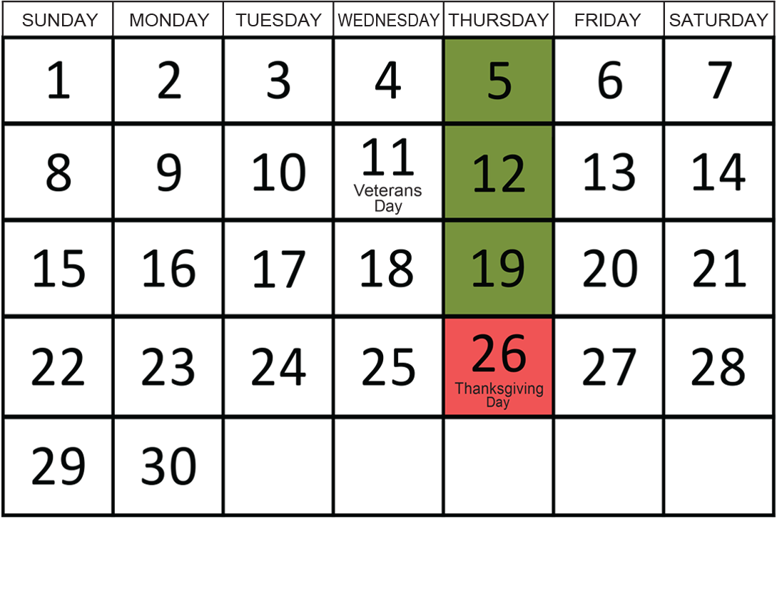 November 2026: Removals occur on the 5th, 12th, and 19th.